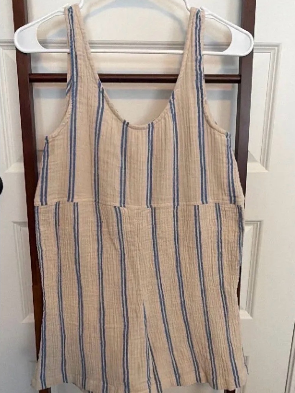 Rip Curl Cream and Blue Striped Sleeveless Romper